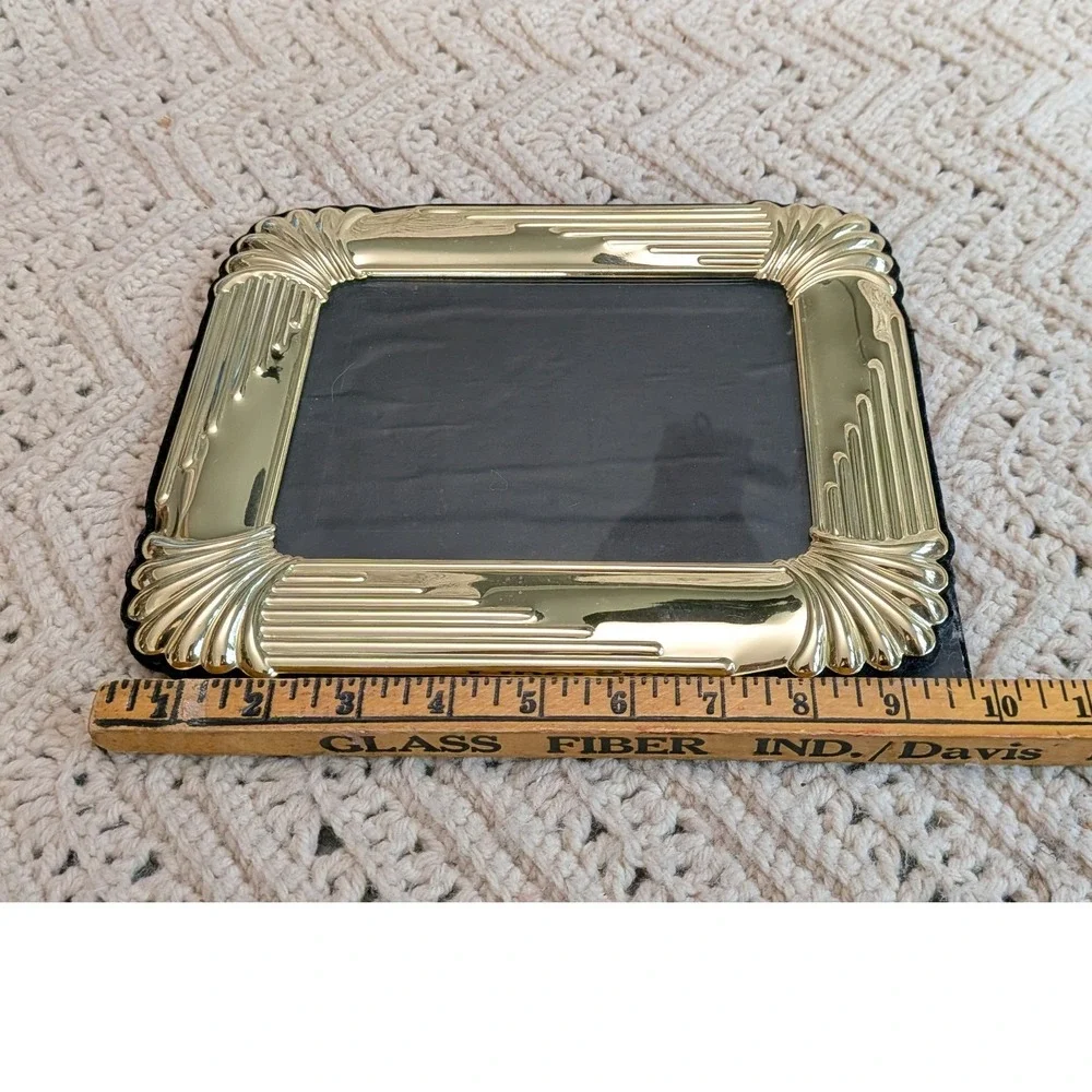 Vintage Gold Art Deco Picture Frame Ribbed Fan Corner 5x7 Hollywood Regency